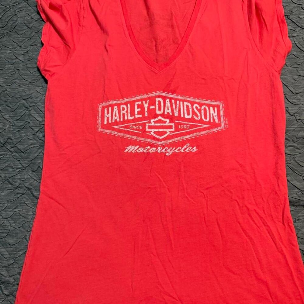 Harley-davidson Women's Red and Pink T-shirt
